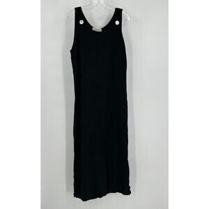 Vintage Carriage Trade Womens Linen Maxi Dress Jumper‎ Size L Black Lagenlook